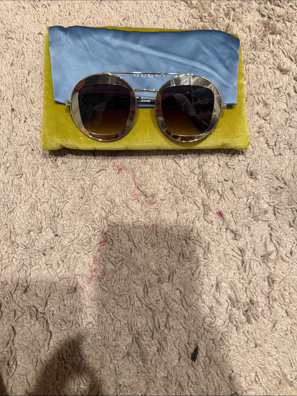 Gucci Silver Frame Sunglasses with Dark Brown Gradient Lenses